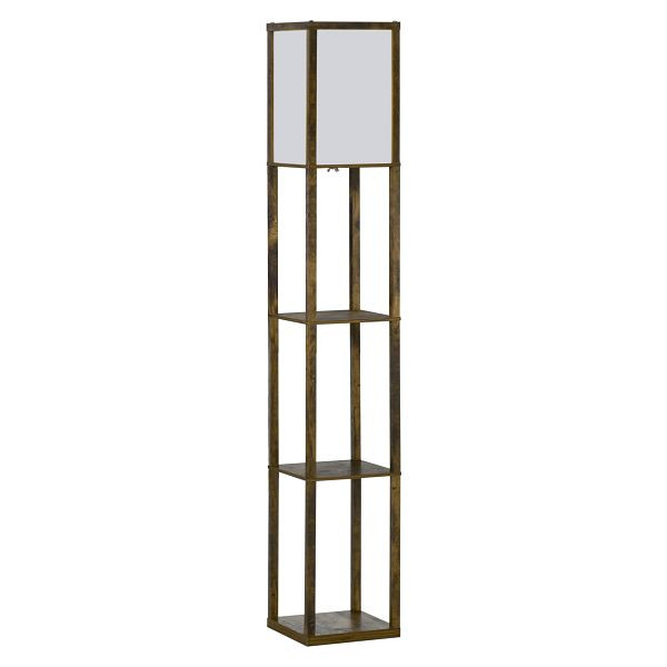HOMCOM Stehlampe mit Regalen, Stehleuchte, Holz, 26 x 26 x 160 cm, für Wohn-/Schlafzimmer (Ohne Glühbirne), 833-623V90CF