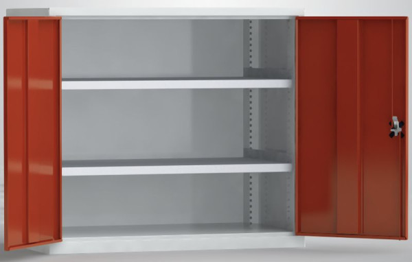 KLW Universalschrank 1000x1108x656mm (HxBxT) mit abschließbaren Flügeltüren, 2 verzinkten Fachböden (Tragkraft 100 kg), 7FS-PP1000TD-2002XPB
