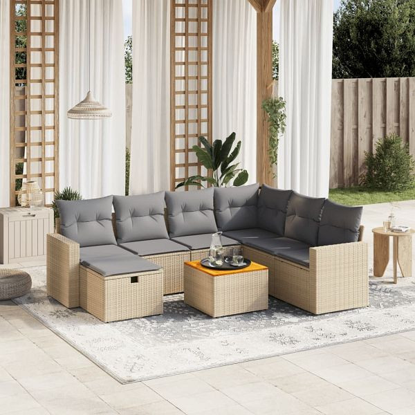 vidaXL 8-teilig Garten-Sofagarnitur mit Kissen Beige Poly Rattan, 3264853
