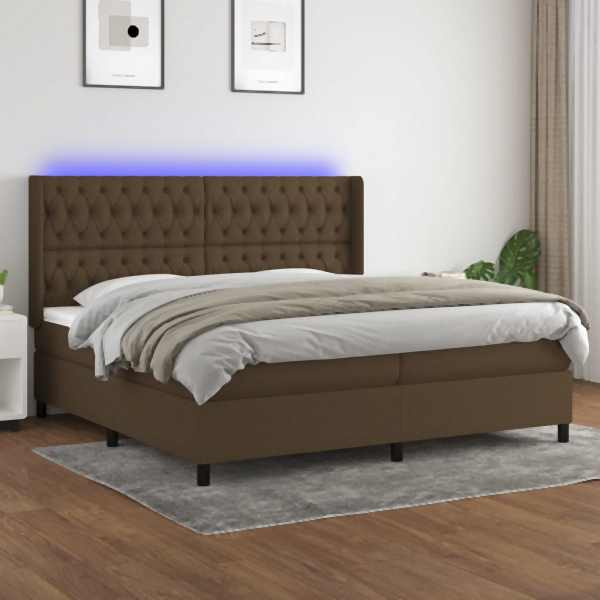 vidaXL Boxspringbett mit Matratze & LED Dunkelbraun 200x200 cm Stoff, 3138584