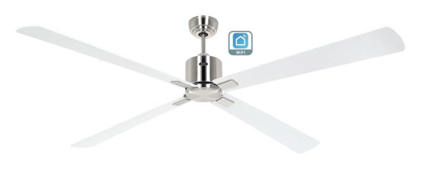 CasaFan Deckenventilator Eco Neo III 180 Chrom gebürstet-Massivholz Lack weiß glänzend WiFi, 942409W