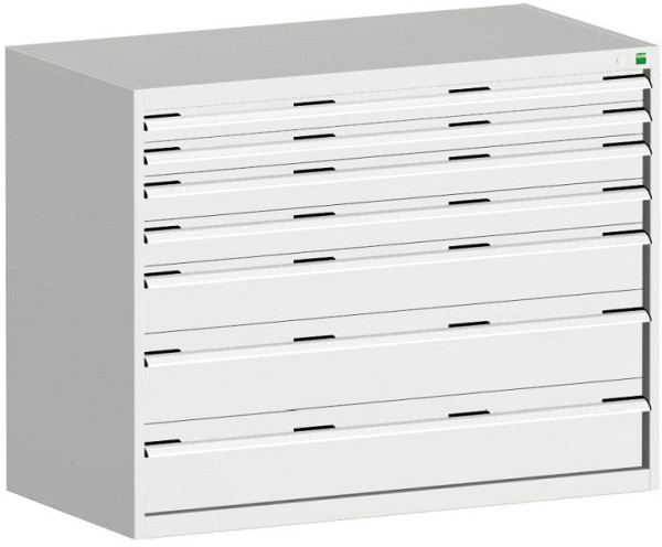 bott cubio Schubladenschrank bestückt mit 7 Schwerlastschubladen BxTxH: 1300 x 750 x 1000 mm, RAL 7035, 40030016.16V