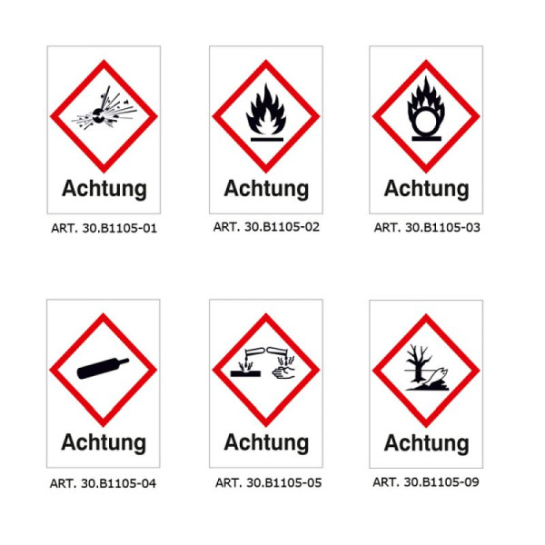 Stein HGS GHS-Gefahrstoffetikett, Text: Achtung, 37 x 52 mm / 6er-Bogen, Ätzend, 30.b1105-05