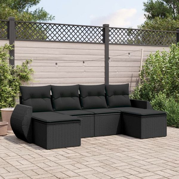 vidaXL 6-teilig Garten-Sofagarnitur mit Kissen Schwarz Poly Rattan, 3221714