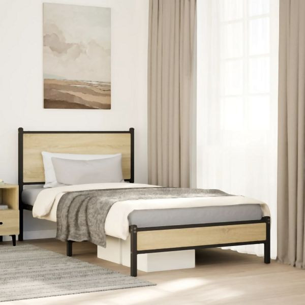 vidaXL Metallbett ohne Matratze Sonoma-Eiche 100x190 cm, 4007862