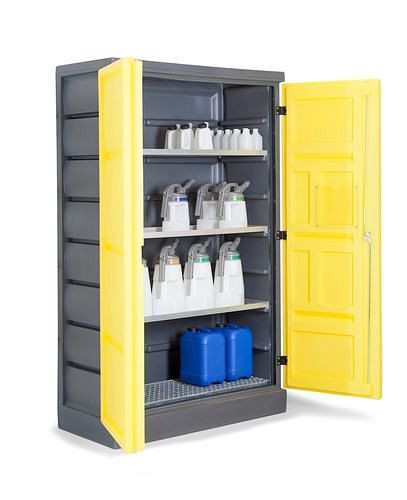 DENIOS Umweltschrank PolyStore PS 1220-3.1, B 1225 mm, 3 Wannen, 1 verzinktes Gitterrost, 248940