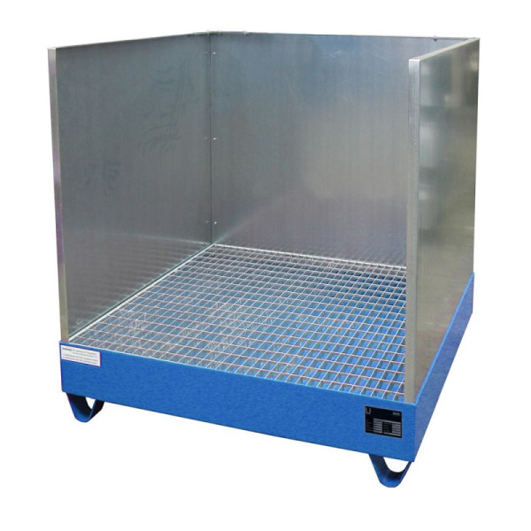 STEIN HGS Auffangwanne Serie 2000/SW, mit Spritzschutzwand, 216 Liter, RAL 5012 lichtblau, Gesamthöhe 1285 mm, lackiert, 4 x 200 Liter Fass, 79195.0015