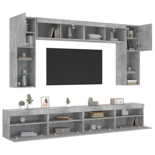 vidaXL 8-tlg. TV-Wohnwand mit LED-Leuchten Betongrau, 3216767