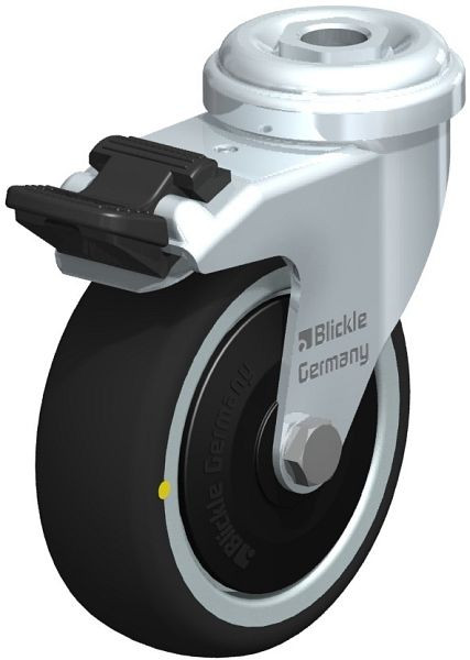 Blickle LRA-PATH 75K-FI-ELS-FK Apparate-Lenkrolle mit Rückenloch & Feststeller, Thermoplastisches Polyurethan, Grau, 848624