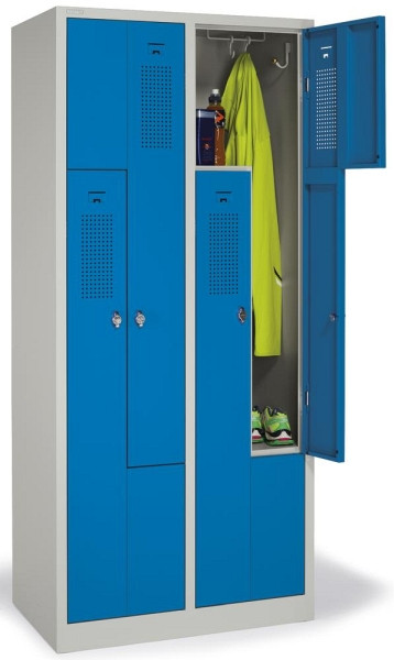 Deskin Z-Garderoben-Stahlspind mit Lüftungslöchern, Korpus Lichtgrau RAL7035, Türen Himmelblau RAL 5015, B 590 x H 1800 x T 500 mm, 273920