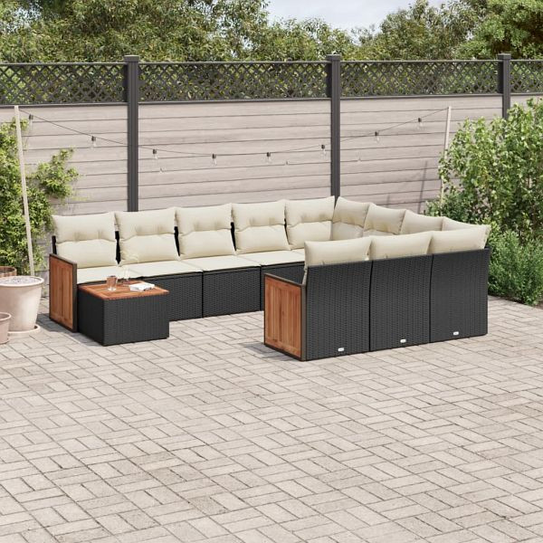 vidaXL 11-tlg. Garten-Sofagarnitur mit Kissen Schwarz Poly Rattan, 3228044