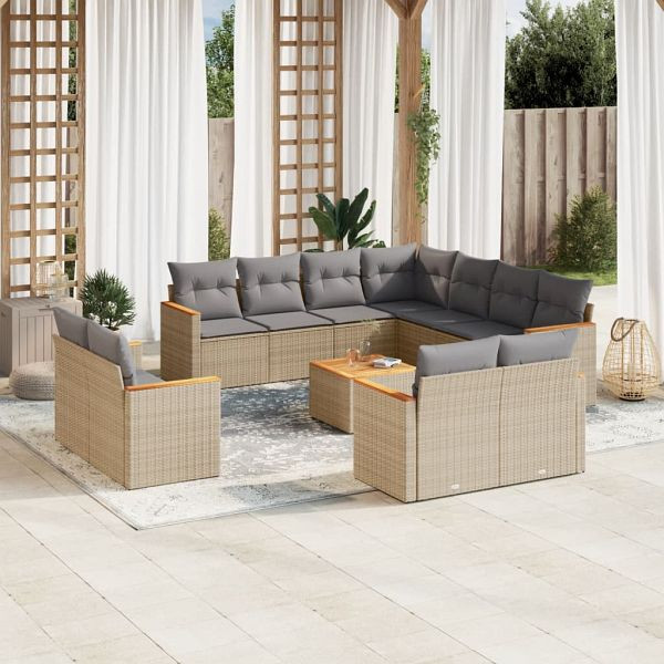 vidaXL 12-teilig Garten-Sofagarnitur mit Kissen Beige Poly Rattan, 3226507