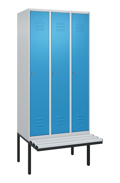 C+P Umkleidespind Classic PLUS, 3 Abteile, 2120x900x815mm, 7035/5012, Zylinderschlösser, 3 Doppel-Haken, 0800407-30 S10019