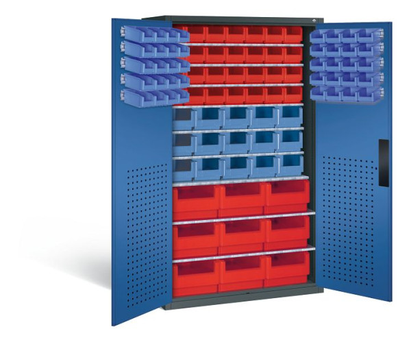 C+P Magazinschrank Serie 13, H1950xB1100xT535mm, Farbe: Anthrazitgrau / Enzianblau, Muldengriff, 130276-65 S10078