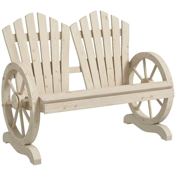 Outsunny Gartenbank, Wagenrad-Design, für 2 Personen, Naturholz, 84B-406V00ND