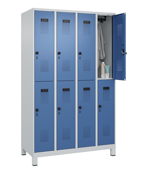 C+P Doppelstöckiger Spind Evolo PLUS, mit Füßen, 8 Fächer, 1950x1200x500mm, 703, Frontfarbe RAL 5023 Fernblau, Drehriegel, 049310-40 S10008