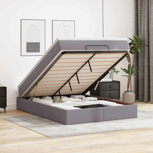 vidaXL Ottoman-Bett mit Matratze Grau 140x200 cm Kunstleder, 3311044