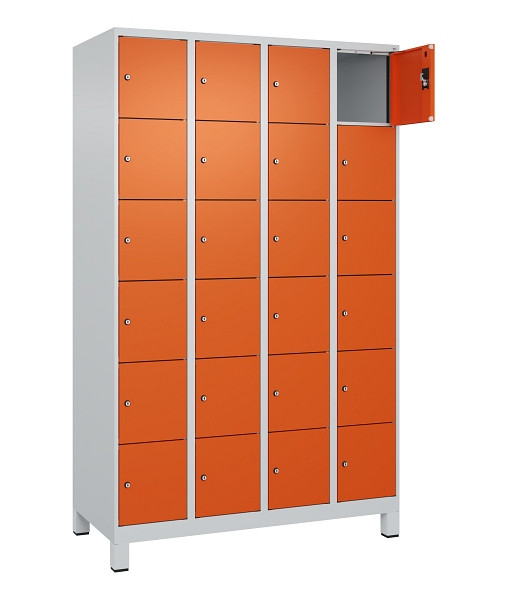 C+P Schließfachschrank Evolo PLUS, mit Füßen, 24 Fächer, 1950x1200x500mm, 7035/2004 Reinorange, 049010-406 S10002