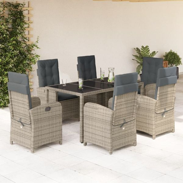 vidaXL 7-teilig Garten-Essgruppe mit Kissen Grau Poly Rattan, 3212216