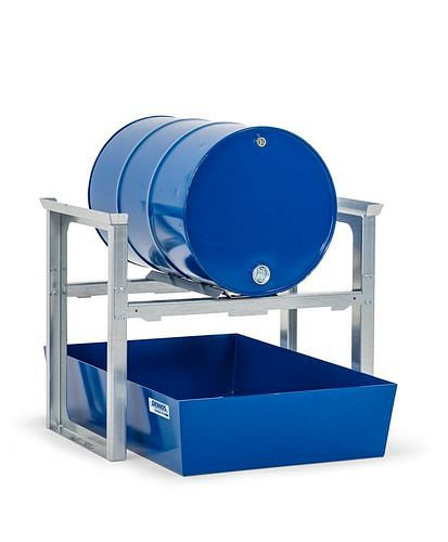 DENIOS Fassregal für 1 Fass à 200 Liter, mit Stahlwanne, 1049 x 1236 x 837 mm, 291776