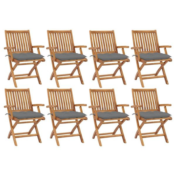 vidaXL Klappbare Gartenstühle mit Kissen 8 Stück Massivholz Teak, 3072793