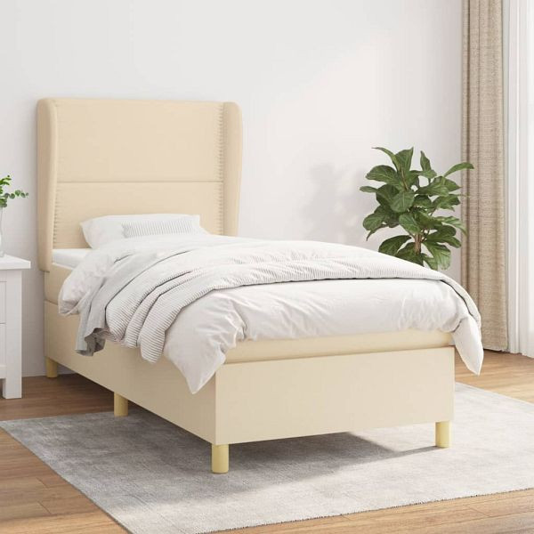 vidaXL Boxspringbett mit Matratze Creme 90x190 cm Stoff, 3128410