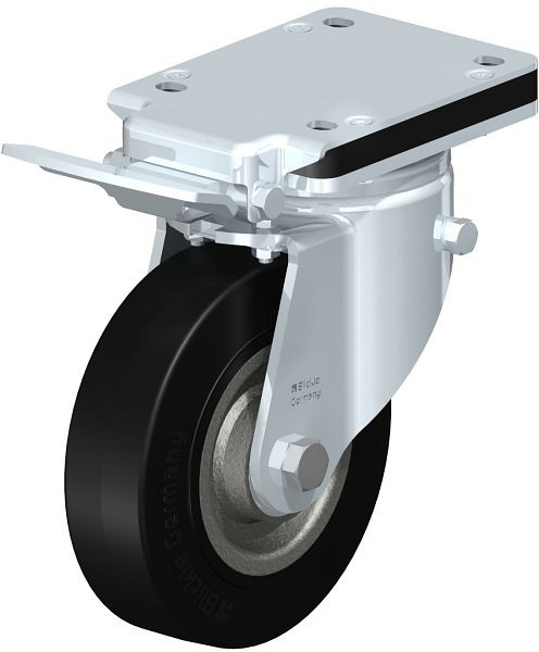 Blickle LH-SE 160K-IS Stahlblech-Lenkrolle, Schwerlast-Ausführung, mit Anschraubplatte & Feststeller, Elastik-Vollgummi, Schwarz, 700963