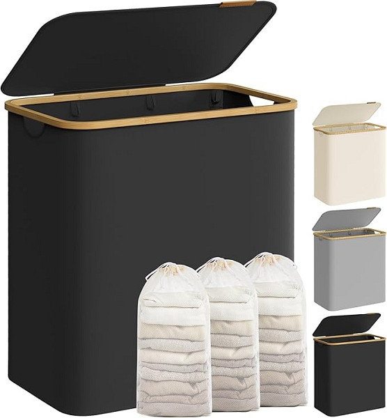 SONGMICS Wäschekorb, Tintenschwarz, 60x38,5x70,5 cm, LCB515B01