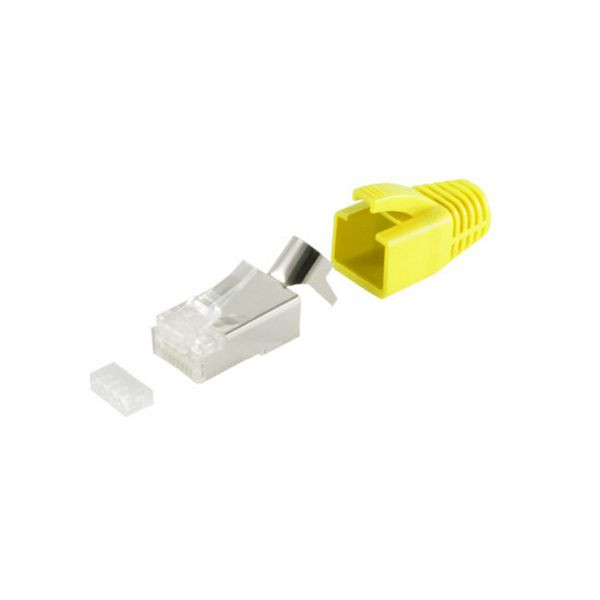 S-Conn Netzwerk Modular Stecker RJ45 SET für Verlegekabel bis AWG 23, Stecker mit Zugentlastung, Einführhilfe und Tülle, gelb VE: 100 Stück, 72067-100Y