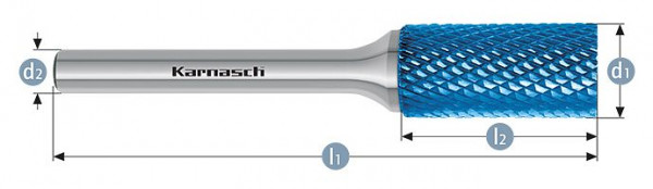 Karnasch Hartmetall-Frässtift Blue-Tec beschichtet ZYA/ HP-4 d1=16 / l2=25 / d2=6 / l1=70mm, 115002120