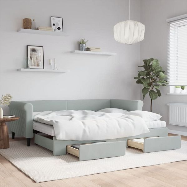 vidaXL Tagesbett Ausziehbar mit Schubladen Hellgrau 90x200 cm Samt, 3197843