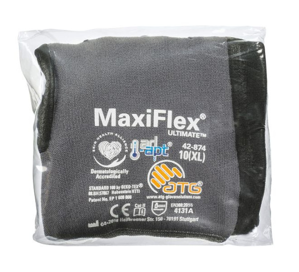 ATG MaxiFlex Ultimate AD-APT Nylon-Strickhandschuhe (42-874V), Automatenversion, Farbe: grau/schwarz, Größe: 7, VE: 12 Paar, 2755-7