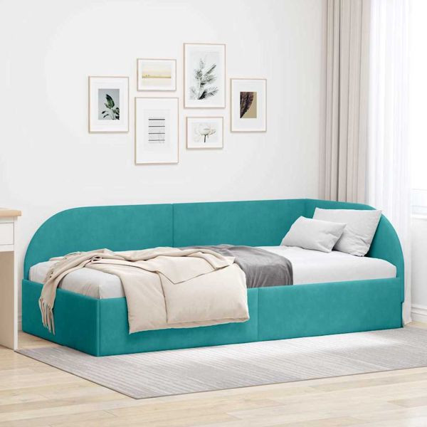 vidaXL Eckbettgestell mit Kopfteil Türkis 90 x 190 cm Samt, 42016644