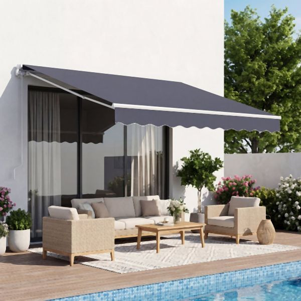 VEVOR Gelenkarmmarkise 2,5x2 m, Einziehbar mit Handkurbel, UPF 80+ Sonnenschutz, Grau, für Terrasse/Balkon/Garten/Fenster, SSSZYPSDQBS8KQMTE001V0