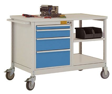 Manuflex ESD-Mobile Werkbank Modell 1 mit Einlegeböden, BxTxH 1135 x 590 x 805 mm, Lichtblau, LW1002.5012