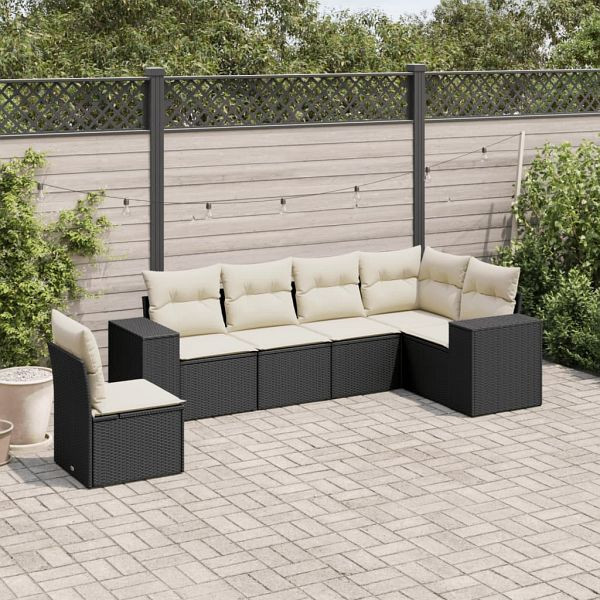 vidaXL 6-teilig Garten-Sofagarnitur mit Kissen Schwarz Poly Rattan, 3222625