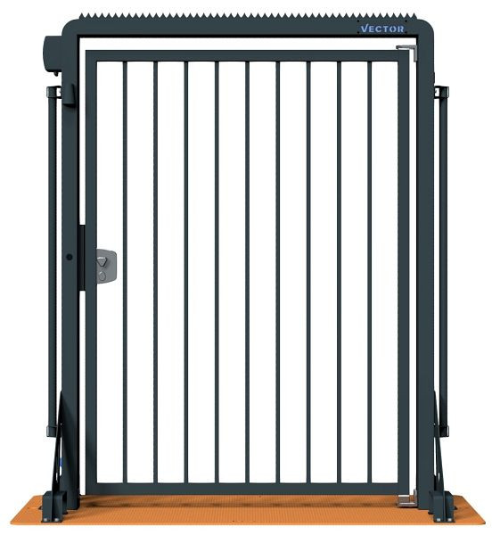 SCHAKE-VECTOR Mobile Tür V-Door-Steelplate, verzinkt + schwarz-matt pulverbeschichtet, mit Bauzaunmodul, auf Stahlplatte montiert, mit Knauf, VPDO22SKB0226