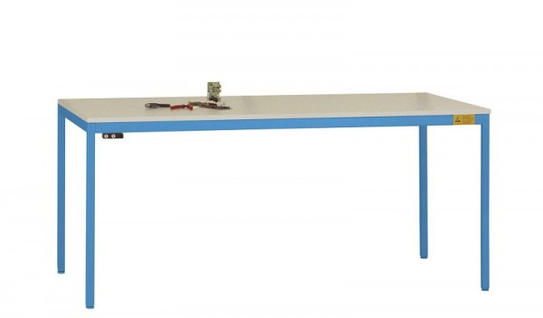 Manuflex ESD-Arbeitstisch UNIDESK mit Kautschukplatte, Gestell Lichtblau RAL 5012, BxTxH = 2000 x 800 x 720-730 mm, Lichtblau, LD1113.5012