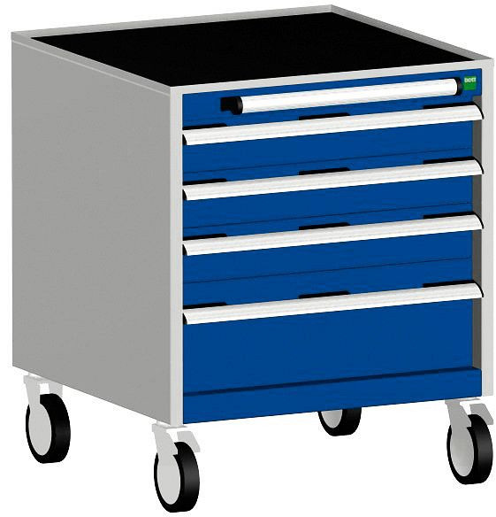 bott cubio Schubladenschrank mobil bestückt mit 4 Schubladen BxTxH: 650 x 650 x 780 mm, RAL 7035/5010, 40402023.11V