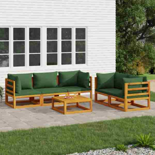 vidaXL 6-tlg. Garten-Lounge-Set mit Grünen Kissen Massivholz, 3155317