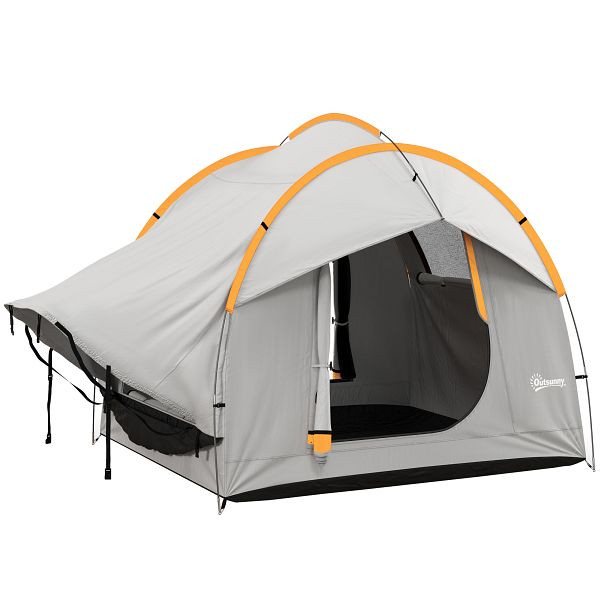 Outsunny Autozelt Campingzelt, 3 Türen, wetterbeständig, 239cm x 210cm x 210cm, Orange + Grau, A20-343V00OG