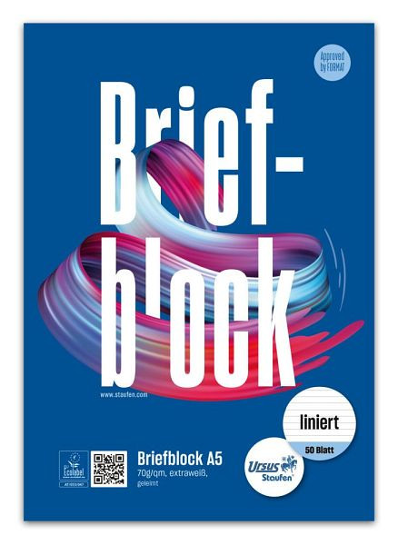 Ursus Style Briefblock - A5, 50 Blatt, 70 g/qm, 10 mm liniert, 608741010
