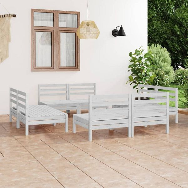 vidaXL 8-tlg. Garten-Lounge-Set Weiß Kiefer Massivholz, 3082413