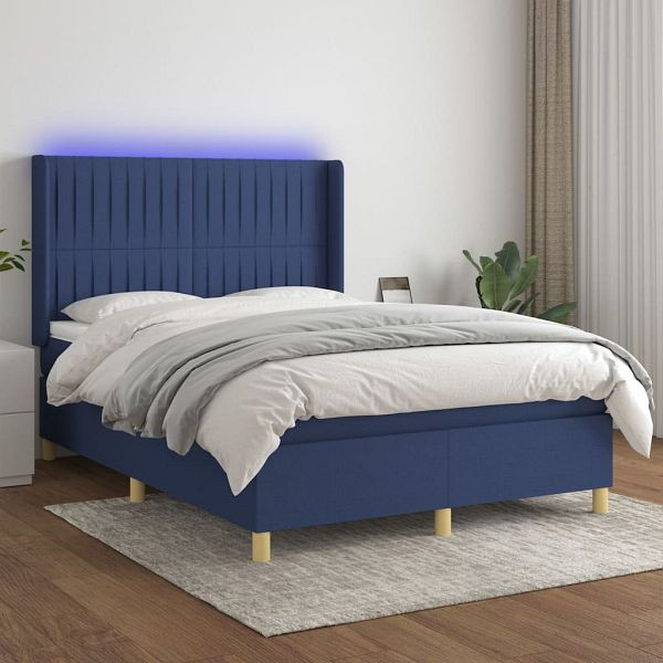 vidaXL Boxspringbett mit Matratze & LED Blau 140x190 cm Stoff, 3139035