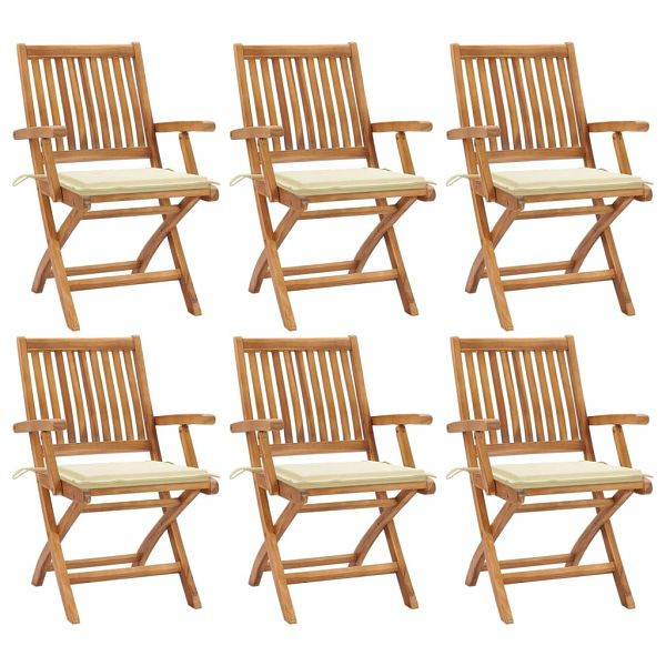 vidaXL Klappbare Gartenstühle mit Kissen 6 Stück Massivholz Teak, 3072752