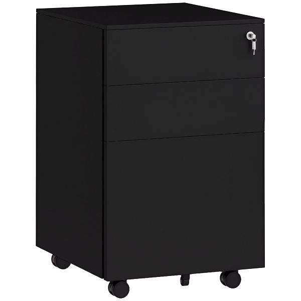 Vinsetto Rollcontainer Aktenschrank, 3 Schubladen, abschließbar, rollbar, 37 cm x 43,5 cm x 60 cm, Schwarz, 924-068V00BK