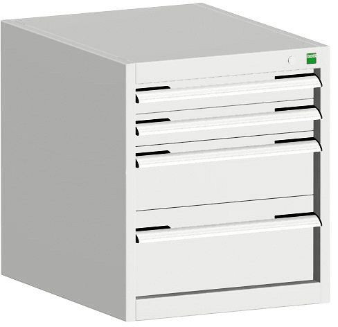 bott cubio Schubladenschrank bestückt mit 4 Schubladen BxTxH: 525 x 650 x 600 mm, RAL 7035, 40018017.16V