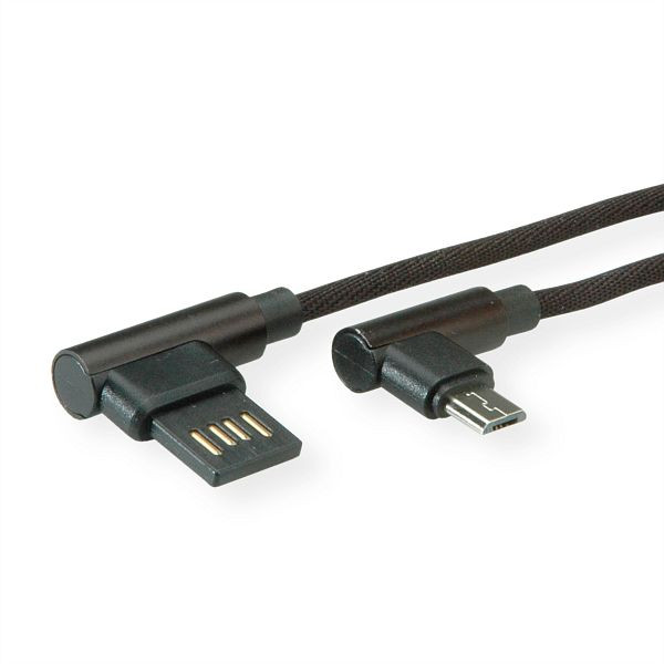 ROLINE USB 2.0 Kabel, gewinkelt, Typ A reversibel - Micro B, ST/ST, schwarz, 3 m, 11.02.8722