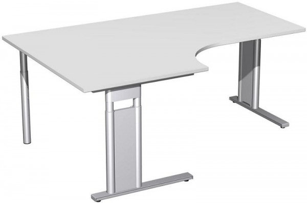 geramöbel PC-Schreibtisch links höhenverstellbar, C Fuß Blende optional, 1800x1200x680-820, Lichtgrau/Silber, N-647310-LS