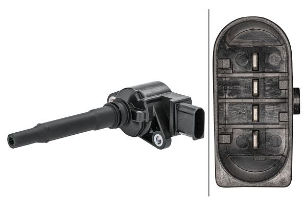 HELLA Zündspule, 12V, 4-polig, Kerzenschachtzündspule, Bajonett, 5DA 358 168-401